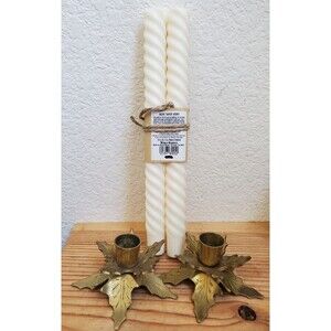 2x VTG Holly Leaf Candlestick Set Brass Candles Holders Taper Christmas Decor